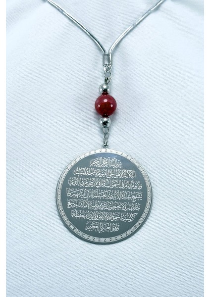 Kırmızı Doğal Akik Taşlı Gümüş Renk Çelik Çift Taraflı Ayetel Kürsi Felak Nas Ihlas Araba Ayna Süsü indirimleri