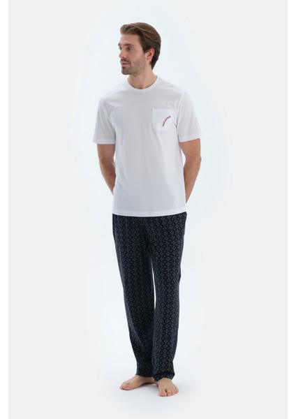 Ekru Cep Detaylı Kısa Kollu Tişört Mıkroprınt Desenli Pantolon Pijama Takımı indirimleri