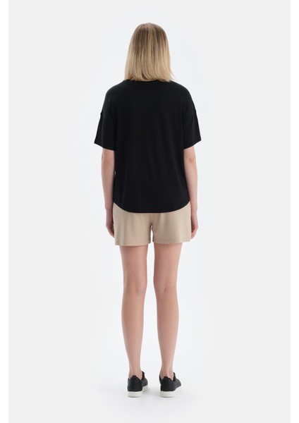 Siyah Bisiklet Yaka Kısa Kollu Modal Tişört fiyatları