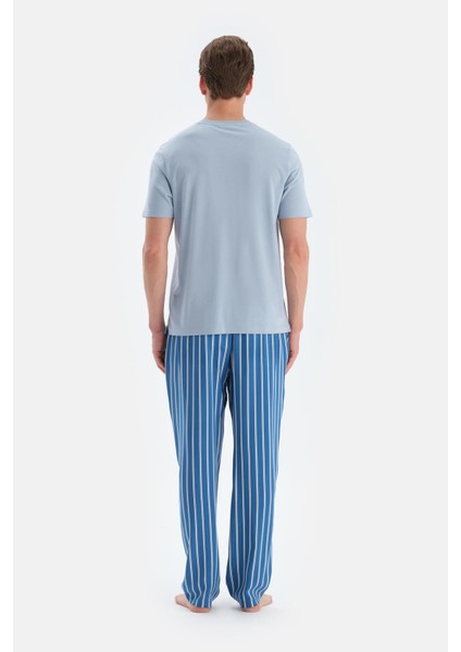 Açık Mavi Kısa Kollu Tişört Pantolon Pijama Takımı