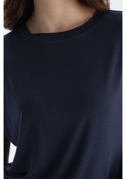 Lacivert Düşük Omuzlu Kısa Kollu Viskon Tişört Şort Pijama Takımı fırsatları