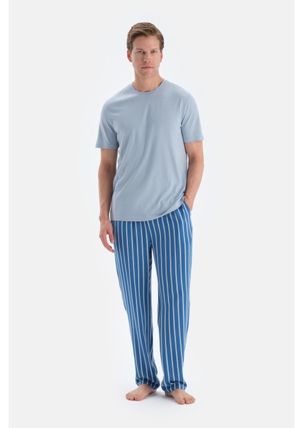 Açık Mavi Kısa Kollu Tişört Pantolon Pijama Takımı
