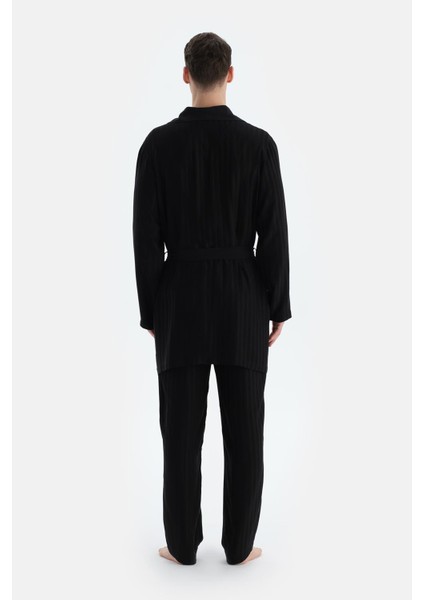 Siyah Çizgili Dokuma Groom Sabahlık fiyatları