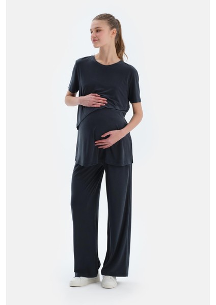 Siyah Kısa Kollu Fonksiyonel Modal Hamile Tişört fırsatları