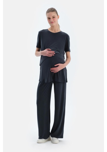 Siyah Kısa Kollu Fonksiyonel Modal Hamile Tişört indirimleri