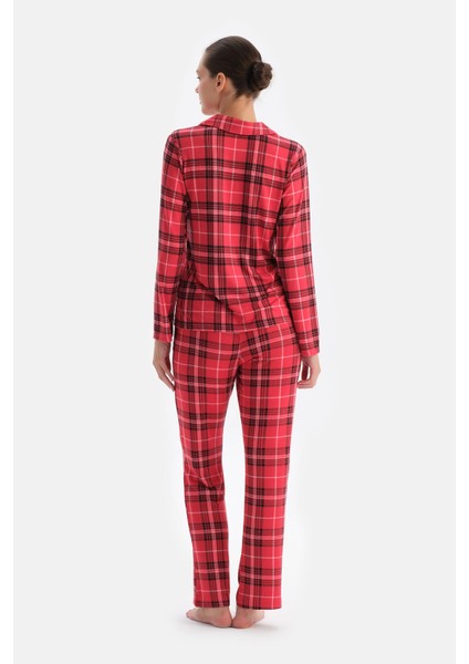 Kırmızı Ekoseli Termal Gömlek Pantolon Pijama Takımı