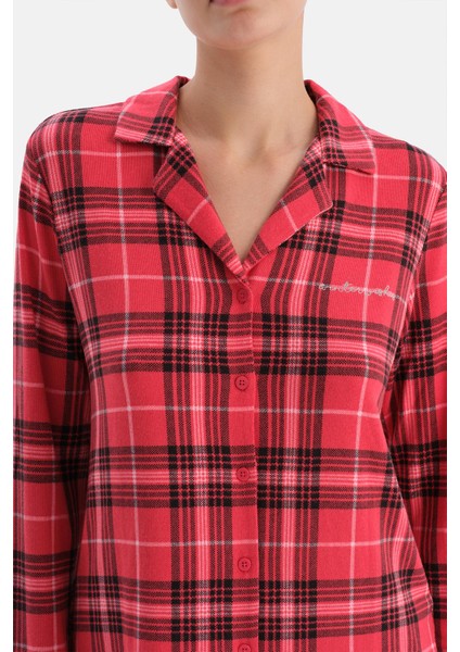 Kırmızı Ekoseli Termal Gömlek Pantolon Pijama Takımı