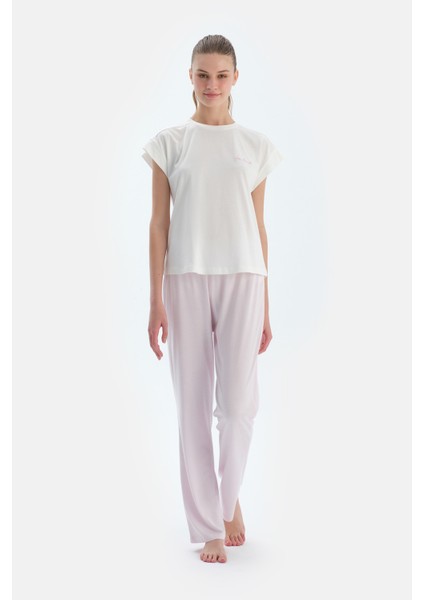 Pembe Metraj Desenli ve Düz Ikili Pijama Altı