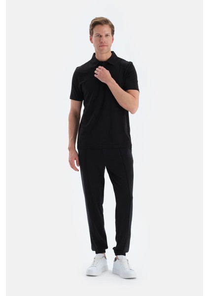 Siyah Patlet Detaylı Paça Bantlı Pantolon