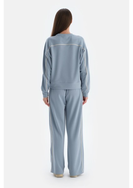 Açık Mavi Kadın Modal Biye Detaylı Sweatshırt