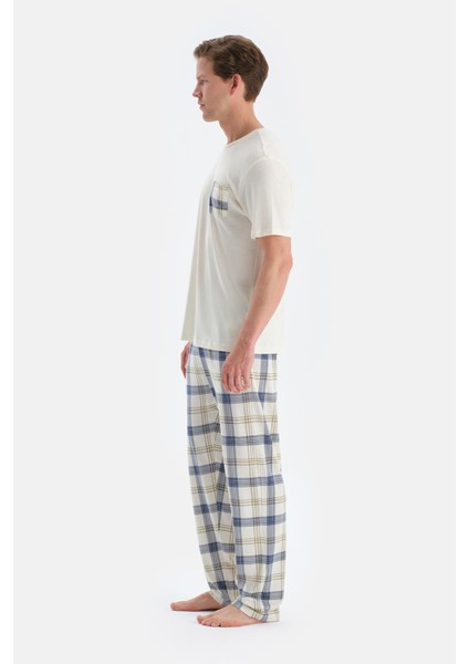 Açık Sarı Cep Detaylı Kısa Kollu Tişört Pantolon Pijama Takımı