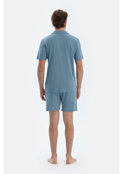 Mavi Kısa Kollu Cepli Basıc Gömlek Şort Pijama Takımı fiyatları