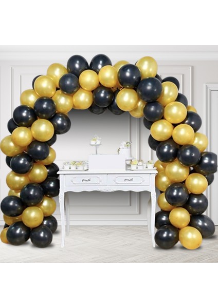 100 Adet 12 Inç 30 cm Metalik Balon Gold ve Siyah Doğum Günü Balonu Parti Süsleme