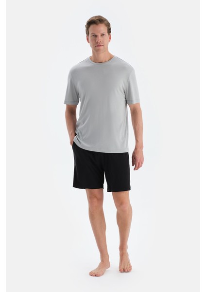 Buz Mavisi Kısa Kollu Tişört Şort Pijama Takımı