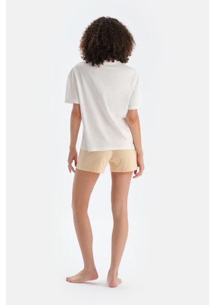 Ekru Baskı Detaylı Kısa Kollu Tişört Şort Pijama Takımı fiyatları
