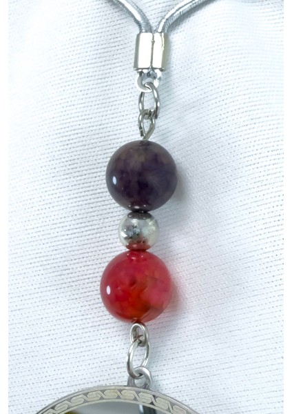 Doğal Akik Taşlı Gümüş Renk Çelik Çift Taraflı Ayetel Kürsi Felak Nas Ihlas Araba Ayna Süsü indirimleri