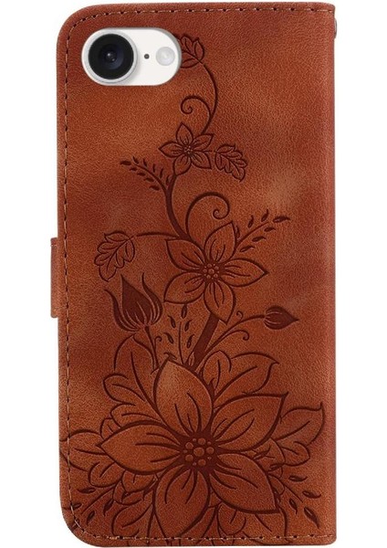 IPhone 16E Cüzdan Kabartmalı Zambak Manyetik Kart Tutucu Için Flip Case (Yurt Dışından)