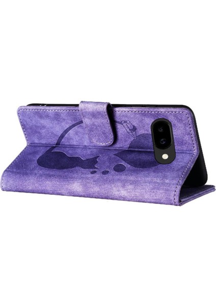 Pixel 9A Kart Cebi Kabartmalı Sevimli Kedi Tutucu Kapak Için Flip Case (Yurt Dışından)