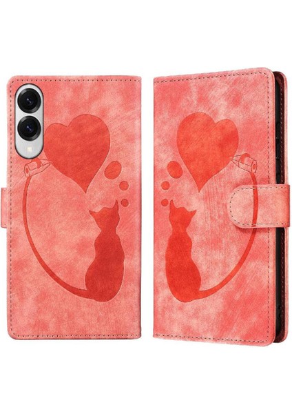 Galaxy S25 Kenar Kabartmalı Sevimli Kedi Tutucu Kapak Için Flip Case (Yurt Dışından)