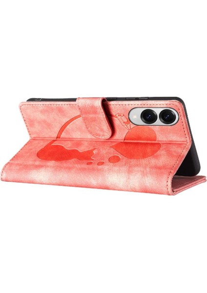 Galaxy S25 Kenar Kabartmalı Sevimli Kedi Tutucu Kapak Için Flip Case (Yurt Dışından)