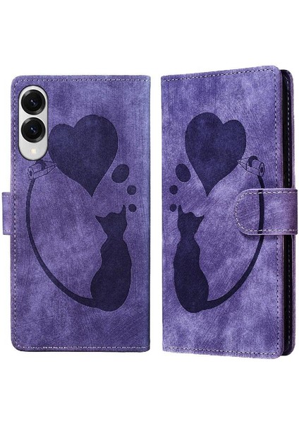 Galaxy S25 Kenar Kabartmalı Sevimli Kedi Tutucu Kapak Için Flip Case (Yurt Dışından)