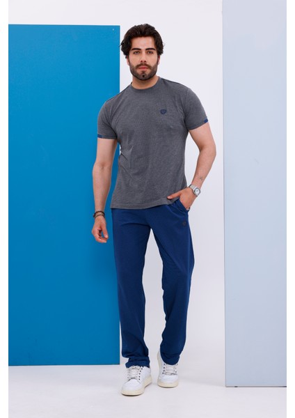 Erkek Battal Beden Antrasit Bisiklet Yaka T-Shirt Alt-Üst Takımı - 130