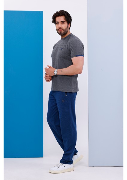 Erkek Battal Beden Antrasit Bisiklet Yaka T-Shirt Alt-Üst Takımı - 130