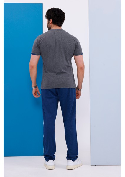 Erkek Battal Beden Antrasit Bisiklet Yaka T-Shirt Alt-Üst Takımı - 130