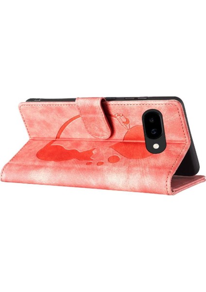 Pixel 9A Kart Cebi Kabartmalı Sevimli Kedi Tutucu Kapak Için Flip Case (Yurt Dışından)