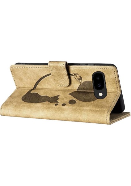 Pixel 9A Kart Cebi Kabartmalı Sevimli Kedi Tutucu Kapak Için Flip Case (Yurt Dışından)
