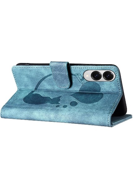 Galaxy S25 Kenar Kabartmalı Sevimli Kedi Tutucu Kapak Için Flip Case (Yurt Dışından)