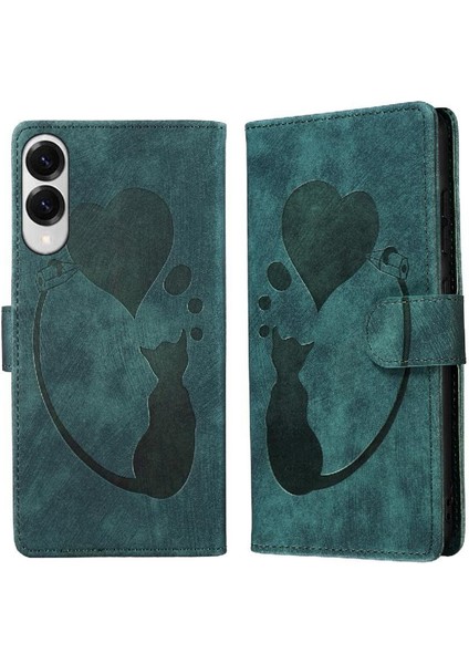 Galaxy S25 Kenar Kabartmalı Sevimli Kedi Tutucu Kapak Için Flip Case (Yurt Dışından)