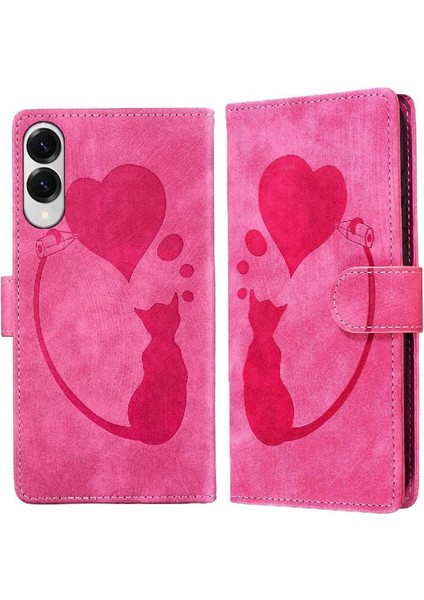 Galaxy S25 Kenar Kabartmalı Sevimli Kedi Tutucu Kapak Için Flip Case (Yurt Dışından)