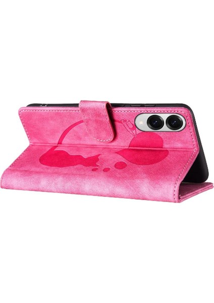 Galaxy S25 Kenar Kabartmalı Sevimli Kedi Tutucu Kapak Için Flip Case (Yurt Dışından)
