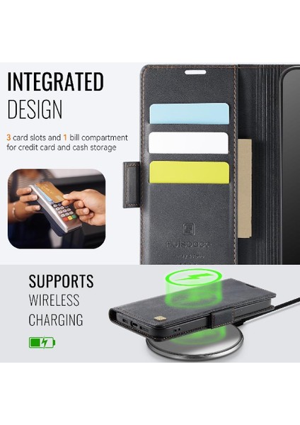 IPhone 15 Pro Max Flip Case Clsssic Tarzı Rfid Engelleme ile Uyumlu (Yurt Dışından)