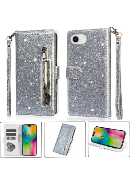 IPhone 16E Pu Deri Kart Tutucu Manyetik Kapatma Için Fermuarlı Cebi Durumda (Yurt Dışından)