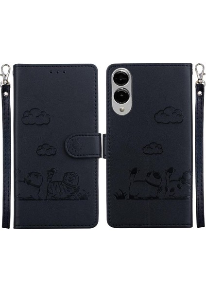 Galaxy S25 Kenar Deri Cüzdan Kart Yuvası Tutucu Kedi Için Flip Case (Yurt Dışından)