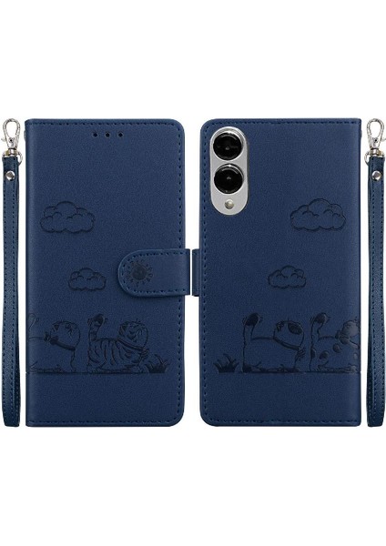 Galaxy S25 Kenar Deri Cüzdan Kart Yuvası Tutucu Kedi Için Flip Case (Yurt Dışından)