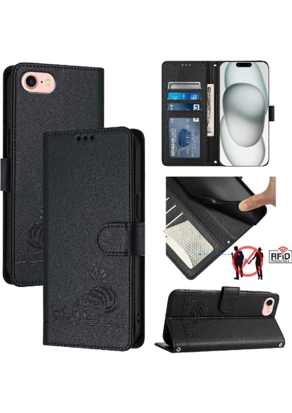 IPhone 16E Kart Yuvası Tutucu Için Kickstand Kedi Rfıd Cüzdan Kapak Çevirin (Yurt Dışından)