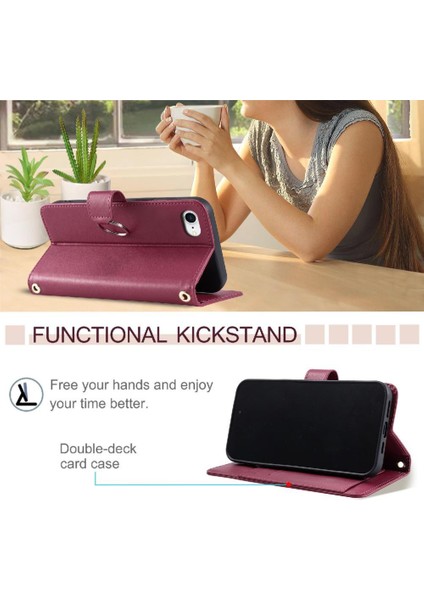 IPhone 13 Için Flip Case Mini Kart Yuvaları Tutucu Bilek Kayışı Manyetik Pu (Yurt Dışından)