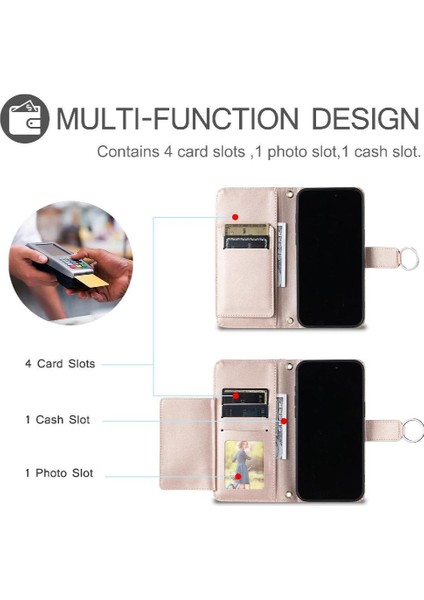 IPhone 14 Plus Koruyucu Kart Yuvaları Tutucu Pu Deri Bilek Için Flip Case (Yurt Dışından)