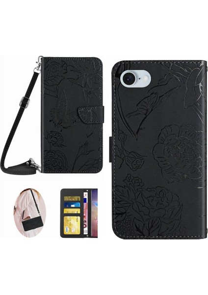 IPhone 16E Deri Cüzdan Kelebekler ve Çiçekler Için Flip Case Yumuşak Pu &amp; (Yurt Dışından)