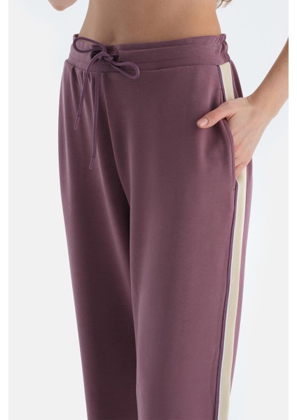 Mürdüm Kadın Modal Karışımlı Yan Şerit Detaylı Pantolon