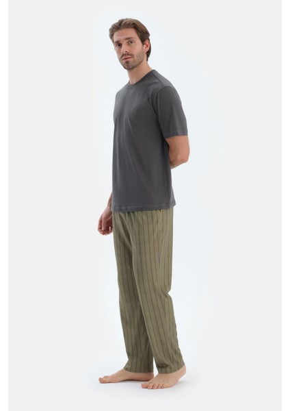 Antrasıt Kısa Kollu Dikiş Detaylı Tişört Pantolon Pijama Takımı