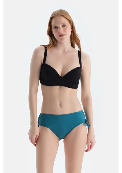 Petrol Mavi Yanı Büzgülü Bikini Alt