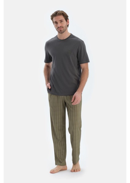 Antrasıt Kısa Kollu Dikiş Detaylı Tişört Pantolon Pijama Takımı fırsatları