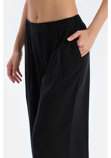 Siyah Keten Dokuma Pantolon indirimleri