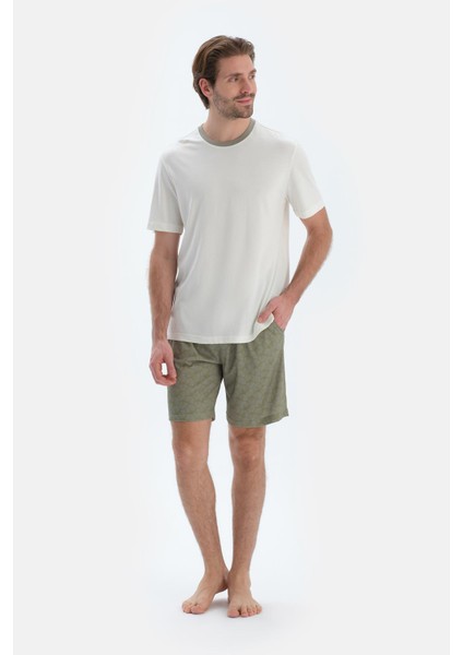 Ekru Kısa Kollu Tişört Şort Pijama Takımı
