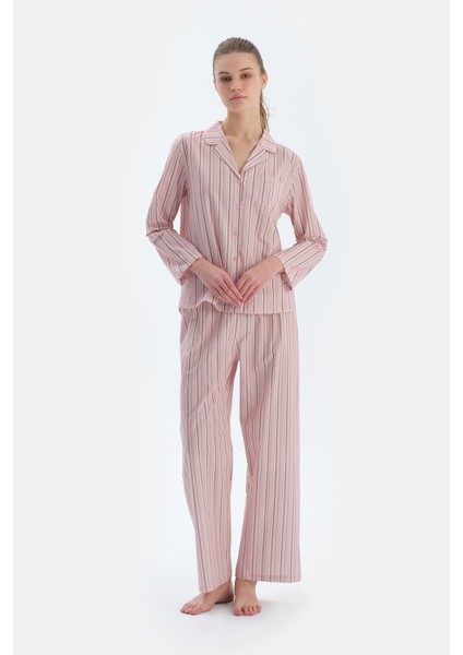 Açık Pembe Çizgili Dokuma Pantolon indirimleri