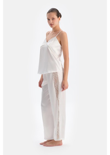 Beyaz Dantel Detaylı Saten Brıde Pantolon modelleri
